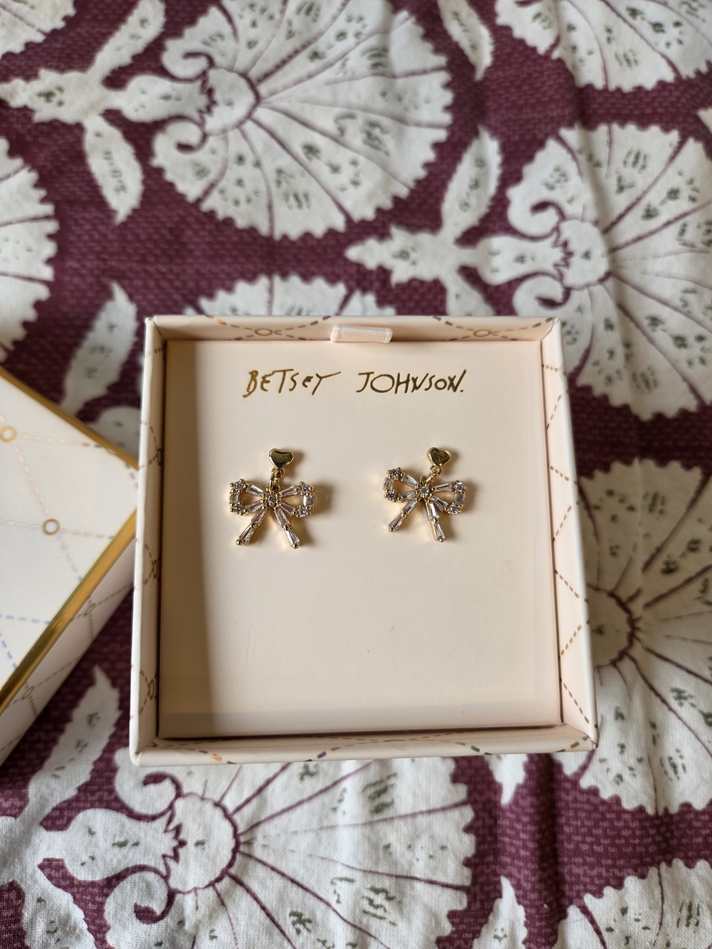 Betsey Johnson Gold Bow Crystal Stud Earrings